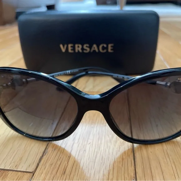 Versace Black Polarized Sunglasses with Gold Logo Accents - Picture 7 of 7